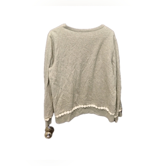J.Crew Pom Pom Gray Sweatshirt Scallops  Large Preppy Revival Elevated Basics - Picture 4 of 8